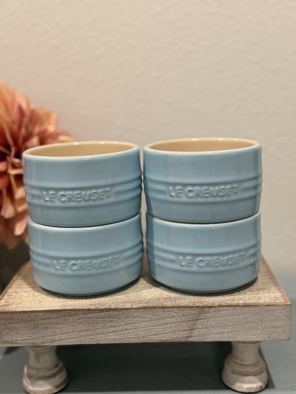 Le Creuset Stoneware Sraight Wall Ramekins 200ml / 7oz ~ SKY BLUE~ Set of 4